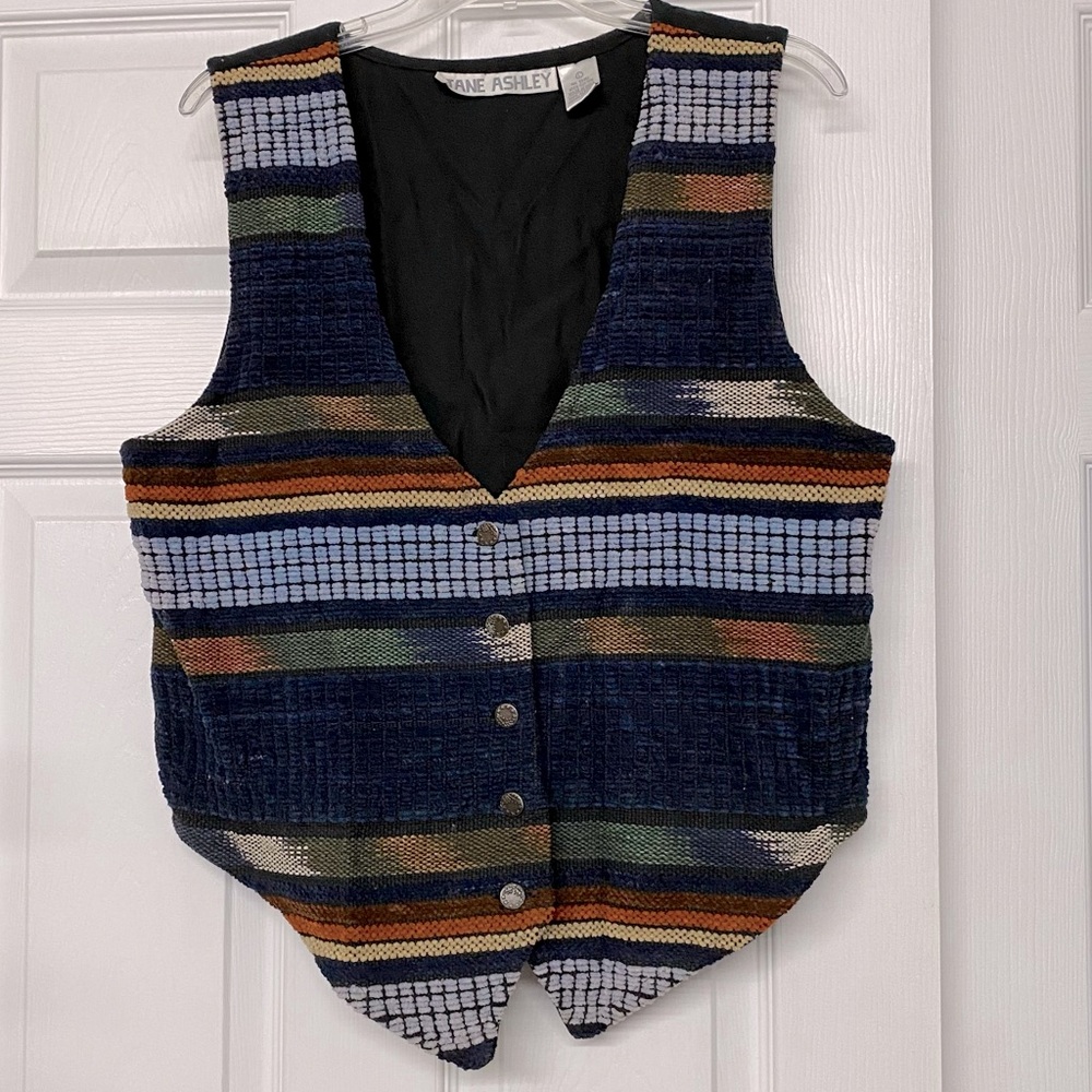 Vintage Jean Ashley Western Southwest BoHo Textured Vest Embossed Buttons Sz L